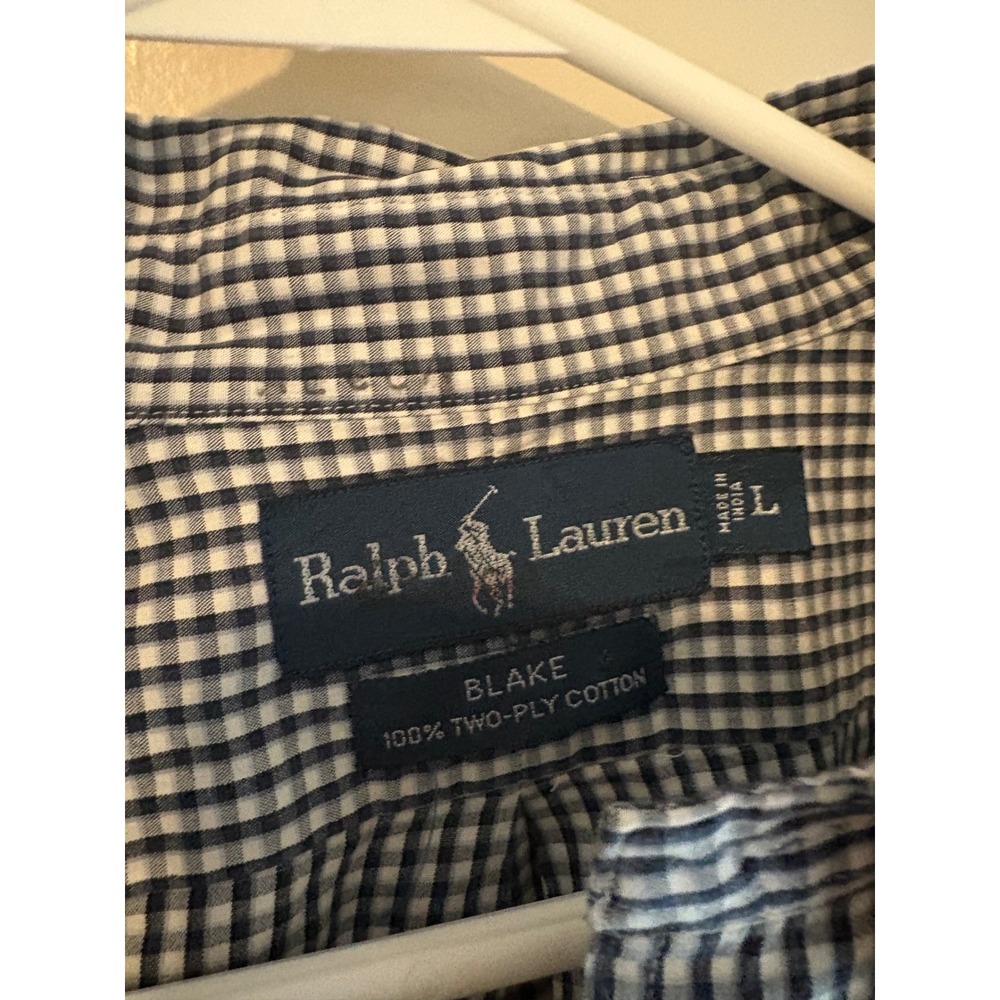 Ralph Lauren Blake Mens Large Blue Gingham Check 100% Two-Ply Cotton Button Down - Picture 4 of 5